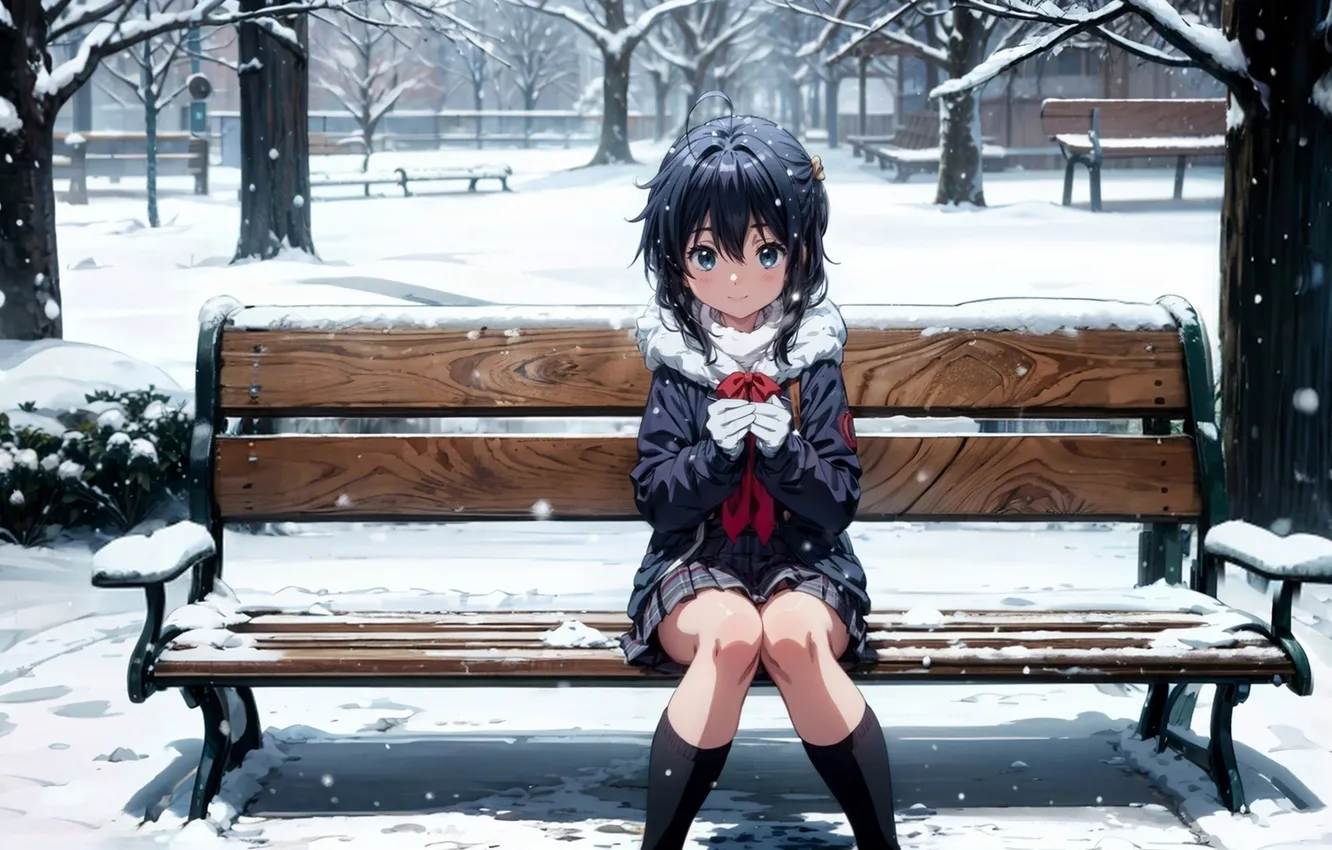 Photo wallpaper winter, girl, snow
