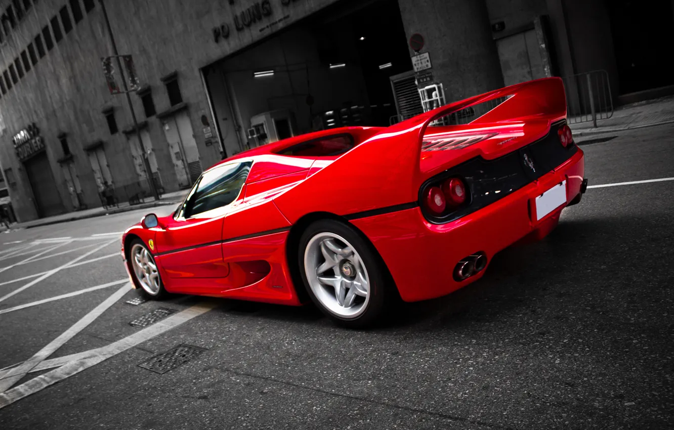 Photo wallpaper red, street, Ferrari, red, Ferrari, street, back, F50