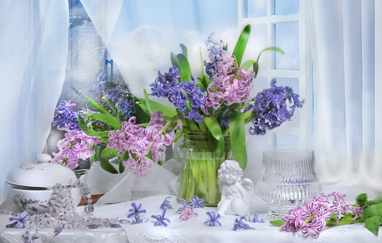 Photo wallpaper style, figurine, flowers, hyacinths