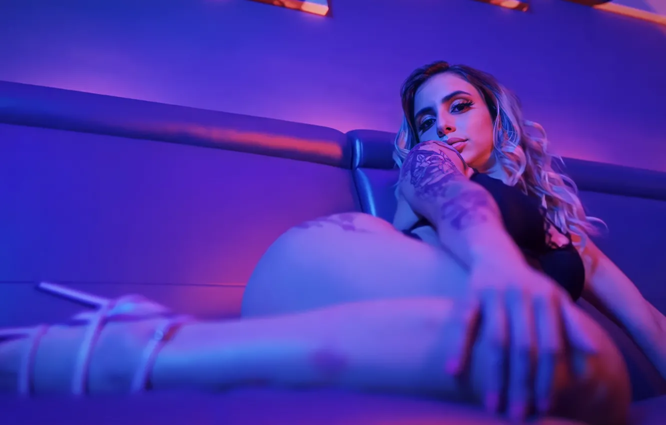 Photo wallpaper light, girl, sexy, model, blonde, pose, disco, ligerie