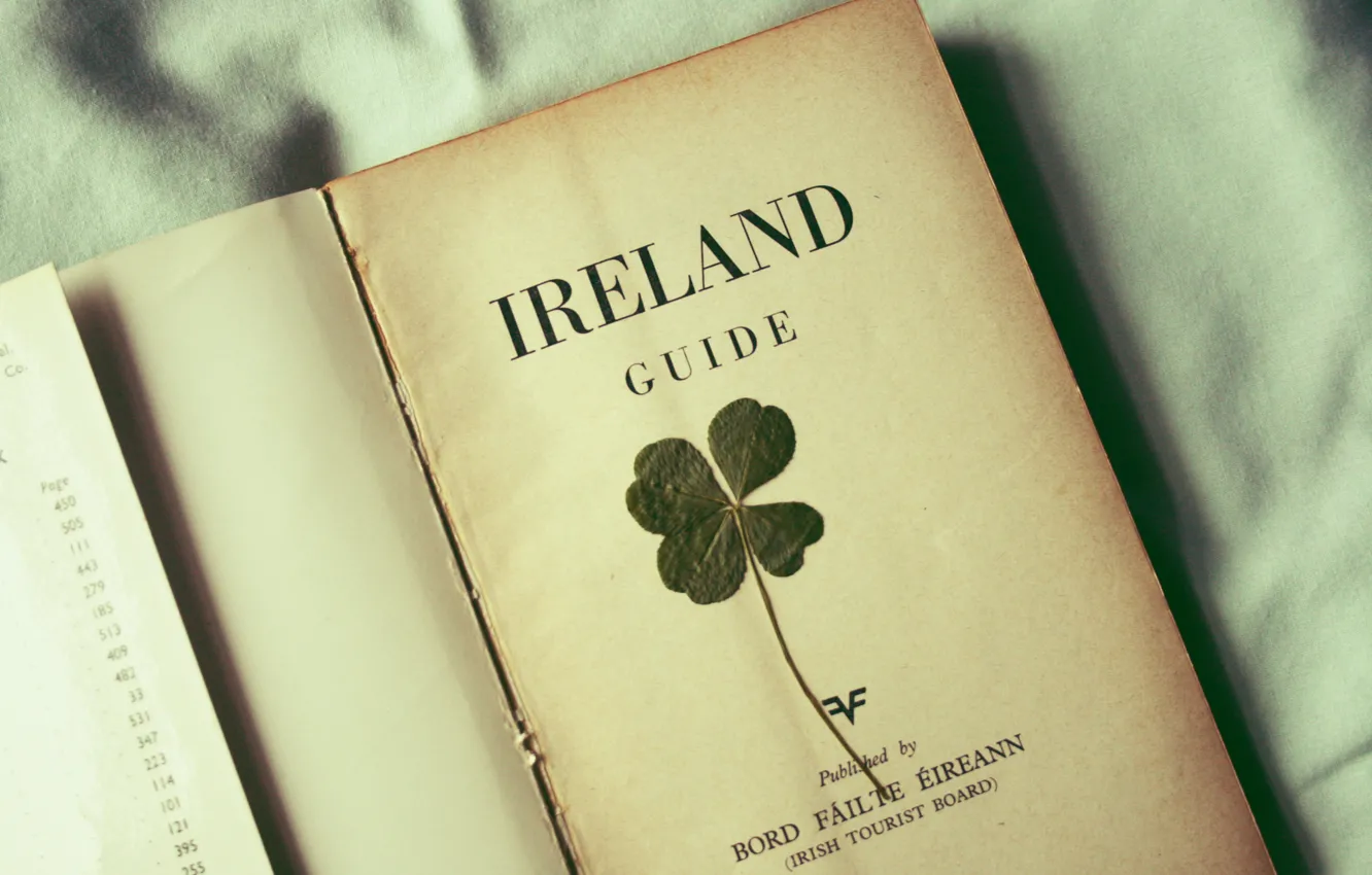 Photo wallpaper sheet, leaf, book, clover, Ireland