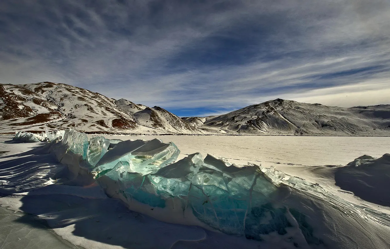 Photo wallpaper ice, snow, mountains, India, Ladakh, volcanic lake
