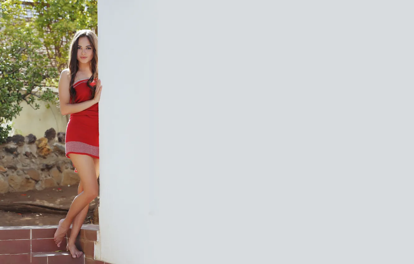 Photo wallpaper look, the sun, pose, background, model, makeup, figure, dress