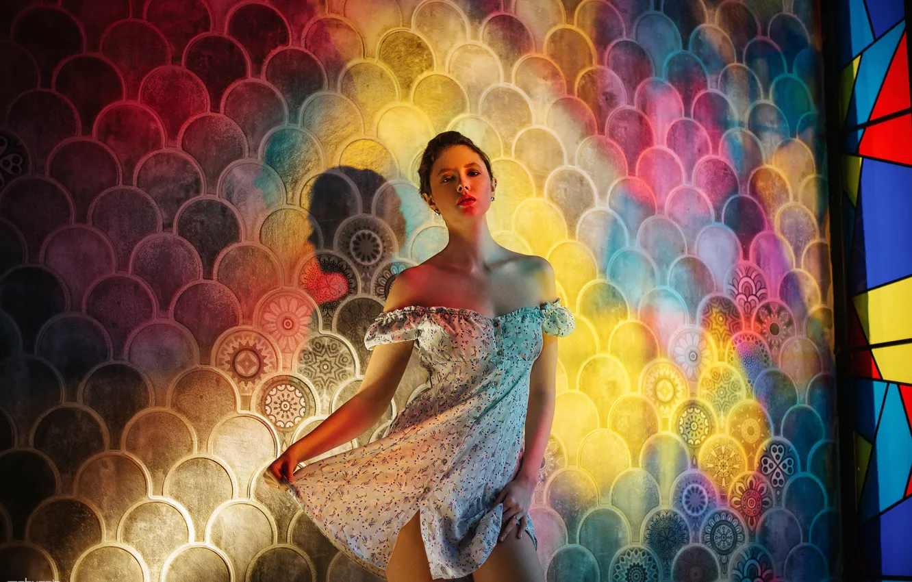 Photo wallpaper pose, model, portrait, shadow, makeup, figure, dress, hairstyle