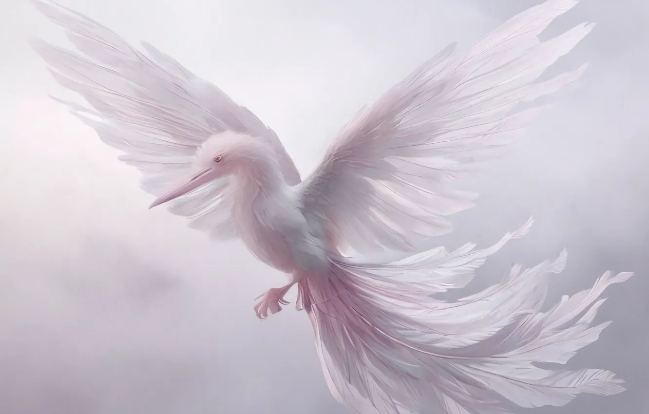 Photo wallpaper bird, gentle, pink, neural network
