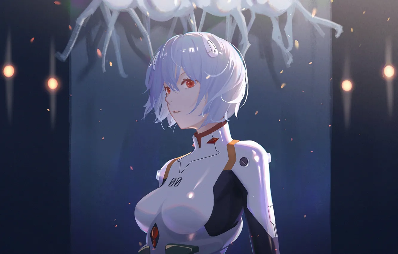 Photo wallpaper girl, lights, Neon Genesis Evangelion, Rei Ayanami