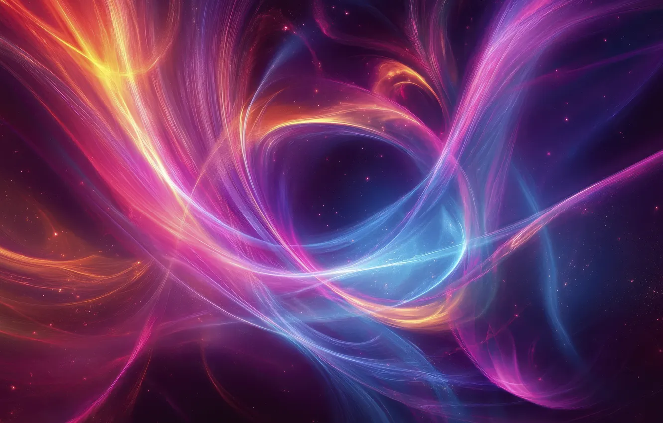 Photo wallpaper space, line, orange, abstraction, space, fog, lights, blue