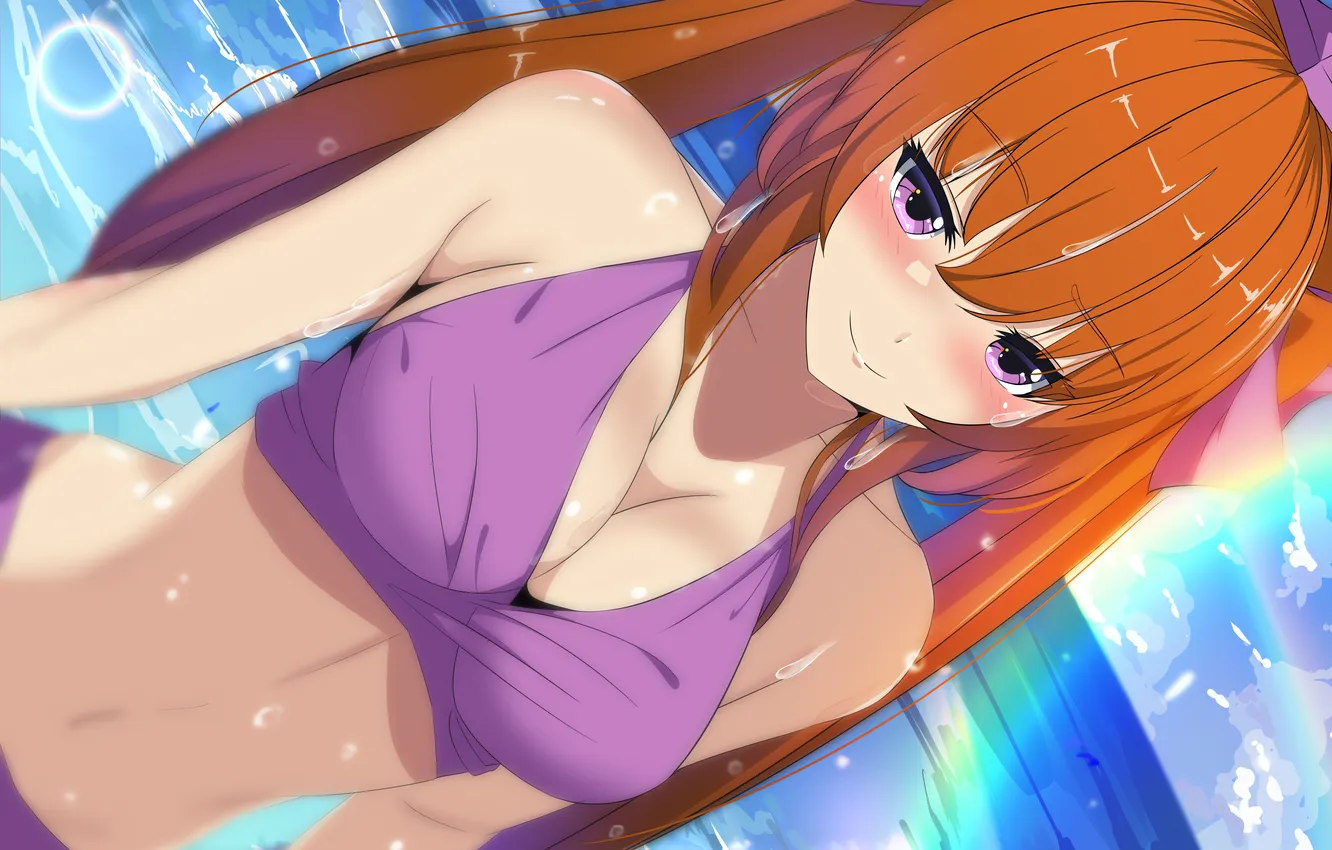 Photo wallpaper girl, sexy, wet, cleavage, beach, long hair, touhou, sea