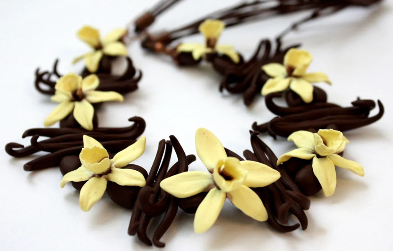 Photo wallpaper flowers, Wallpaper, white background, Orchid, vanilla, vanilla sticks