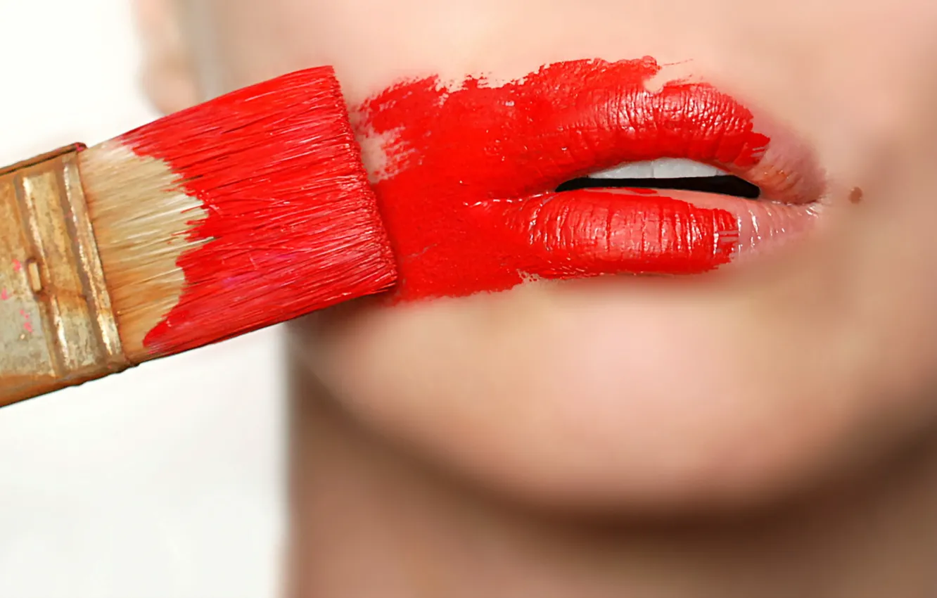 Photo wallpaper girl, paint, lips