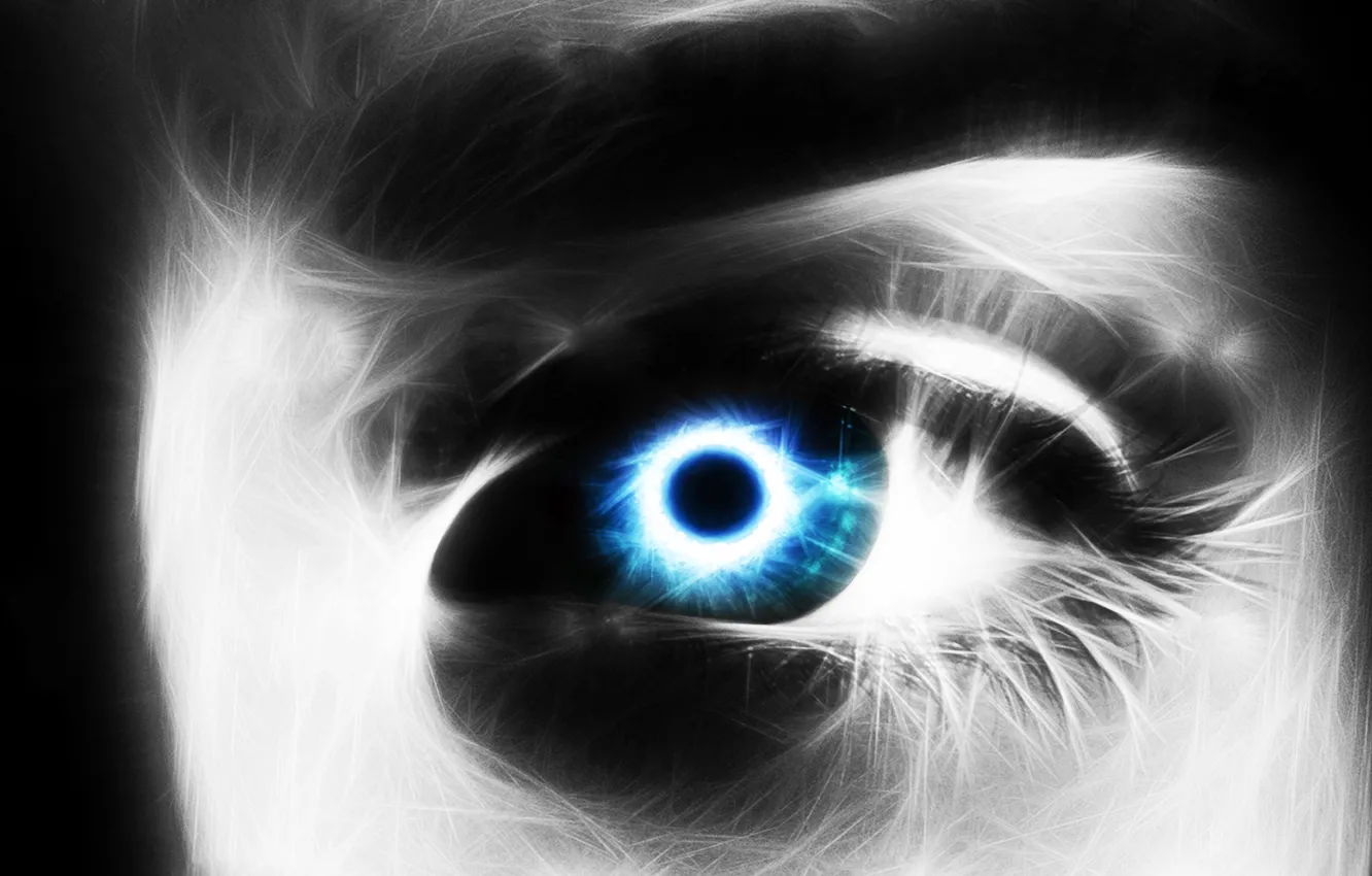 Photo wallpaper black, blue, glow, eye, burn
