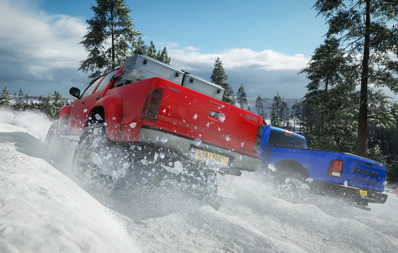 Photo wallpaper trucks, Forza Horizon 4, Snowy trucks