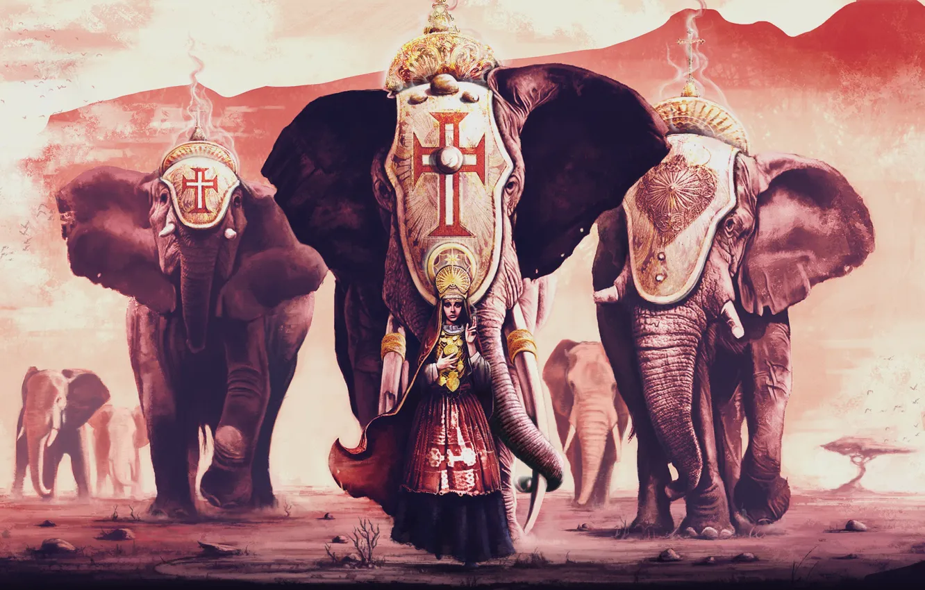 Photo wallpaper elephant, cross, wildlife cortege, final adjustment better, Golden Ticket Challenge Entry