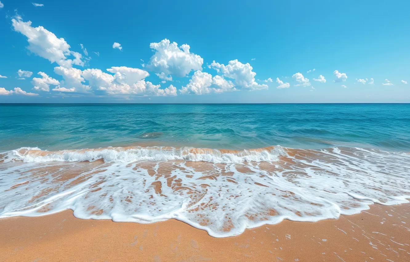 Photo wallpaper sea, wave, beach, summer, the sky, clouds, landscape, tropics