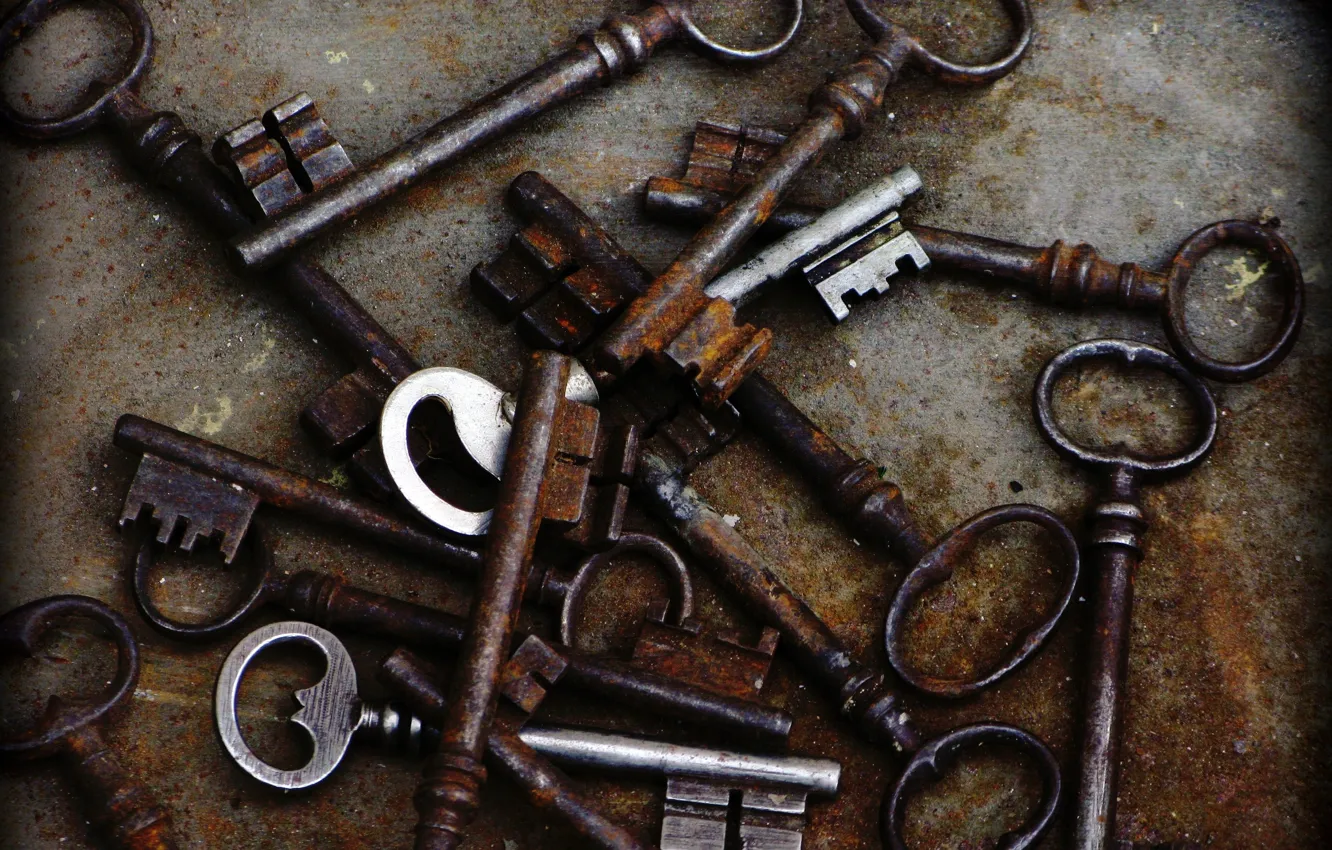 Photo wallpaper placer, keys, rusty, keyholes