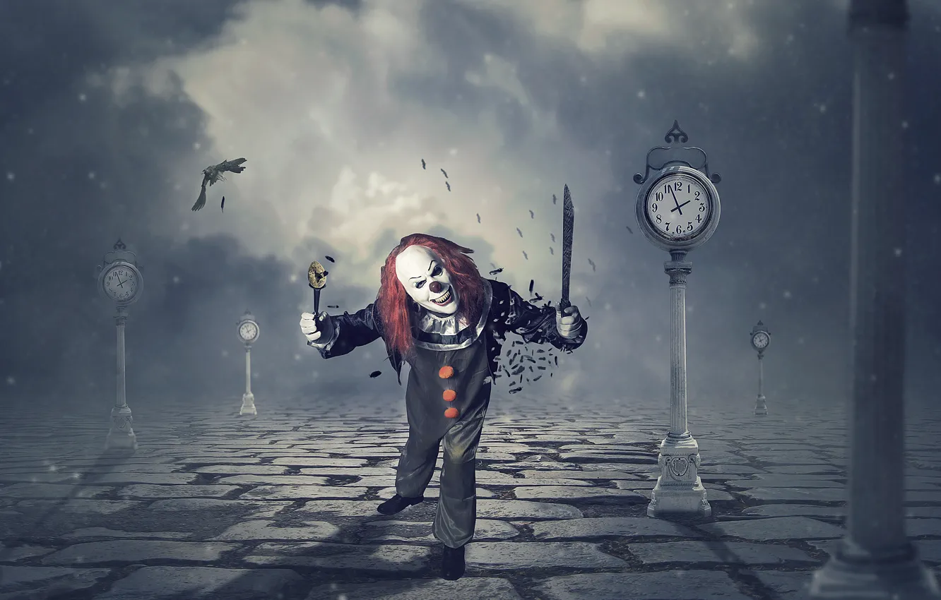 Photo wallpaper background, clown, knife