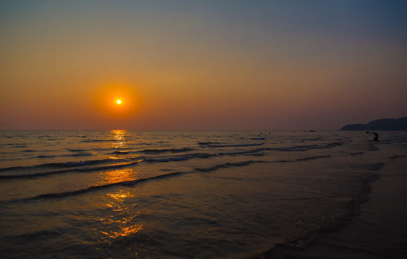 Photo wallpaper sand, sea, wave, beach, summer, the sky, sunset, shore