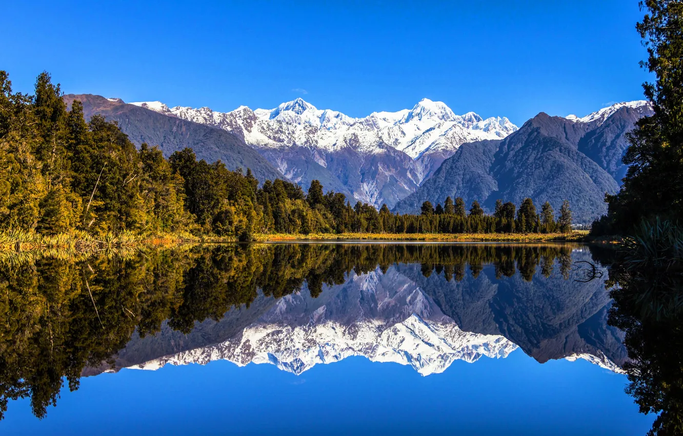 Photo wallpaper forest, the sky, trees, landscape, mountains, nature, lake, rocks