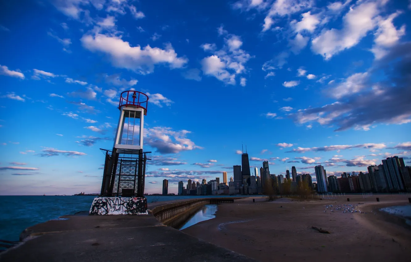 Photo wallpaper city, lights, skyscrapers, the evening, Chicago, panorama, USA, USA