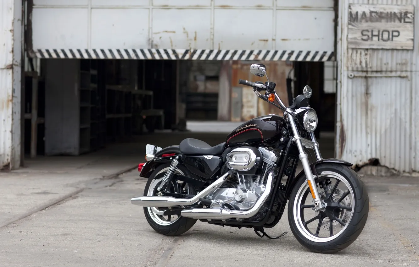 Photo wallpaper black, garage, Harley, black, Harley-Davidson, super low, xl883