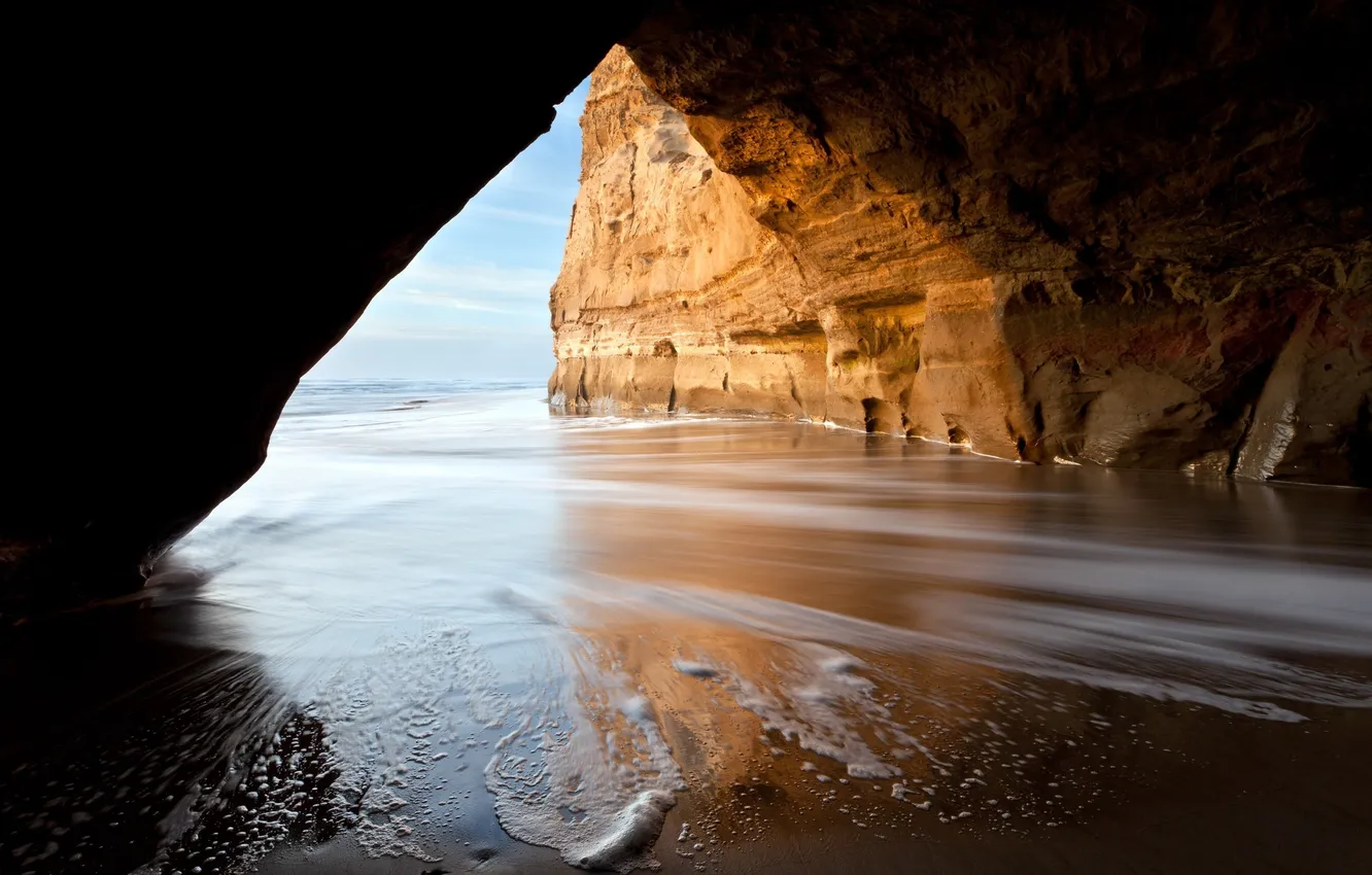 Photo wallpaper water, landscape, the ocean, cave