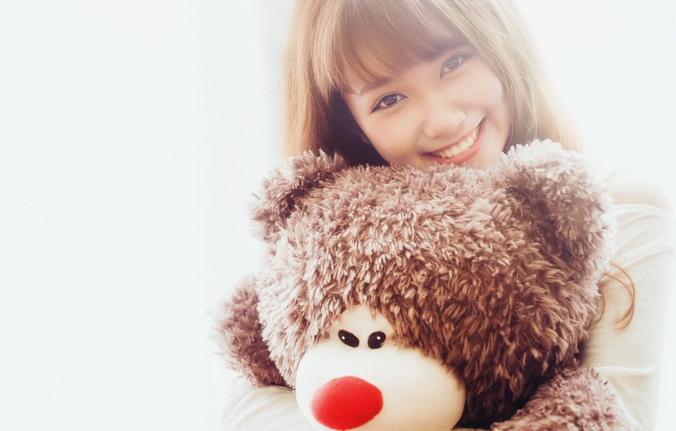Photo wallpaper girl, smile, bear