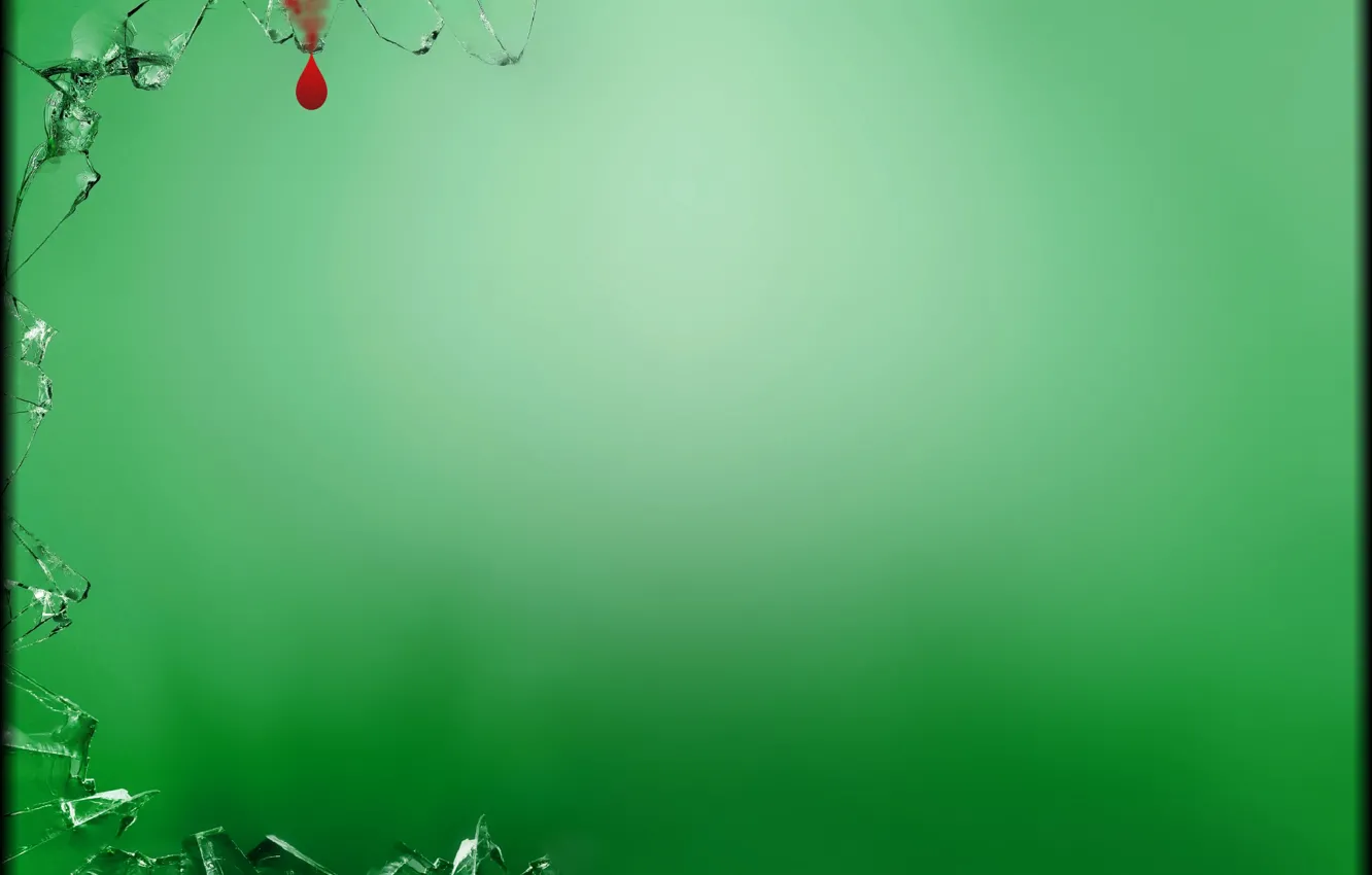 Photo wallpaper glass, green, background, blood, broken