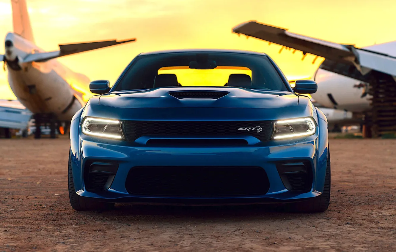 Photo wallpaper Dodge, Blue, Front, Charger, Tuning, Muscle car, Hellcat, Custom