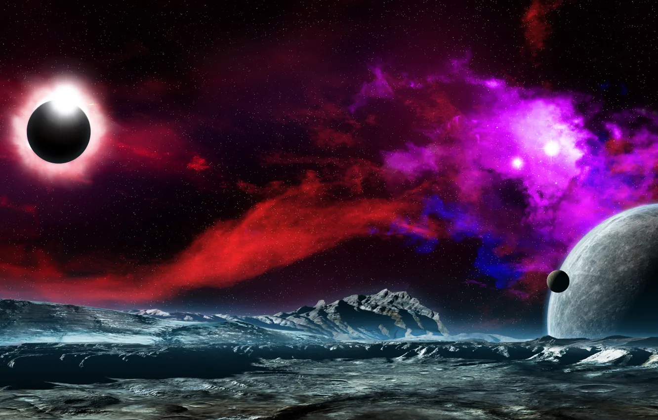 Photo wallpaper space, stars, surface, nebula, the universe, planet, Nebula