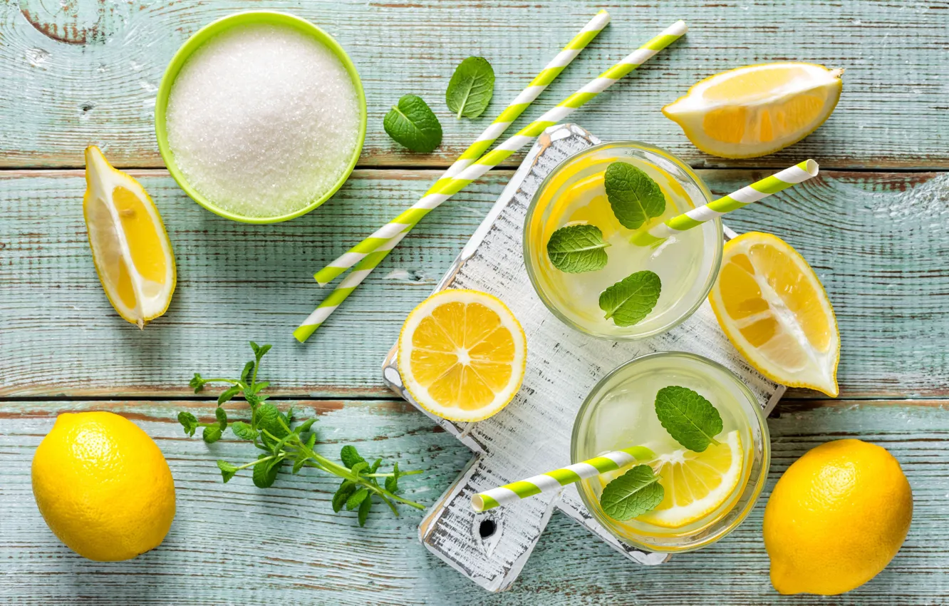 Photo wallpaper lemon, sugar, citrus, drink, mint