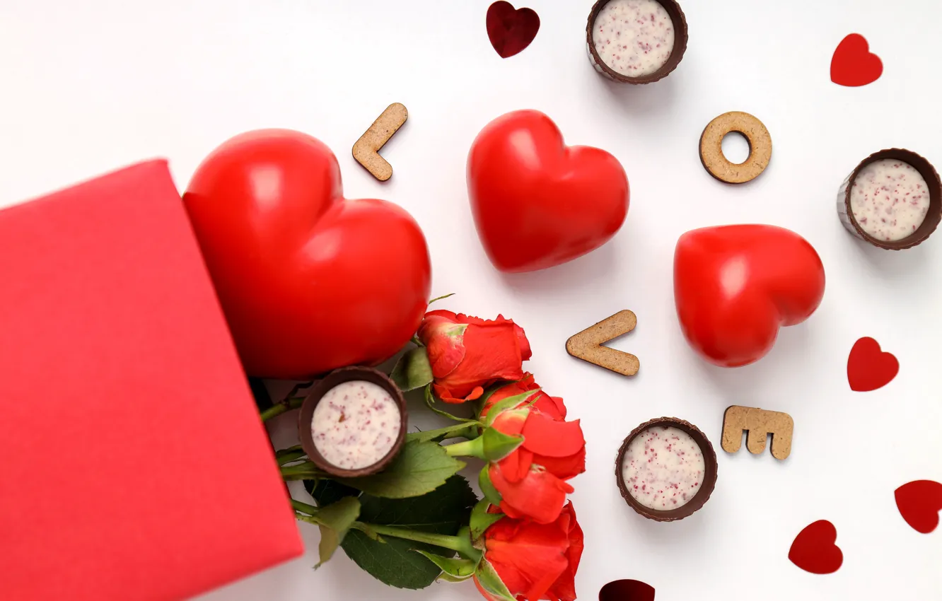 Photo wallpaper love, romance, heart, chocolate, hearts, red, love, happy