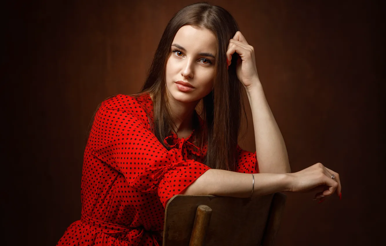 Photo wallpaper girl, dress, chair, brown hair, back, manicure, Sergey Sergeev