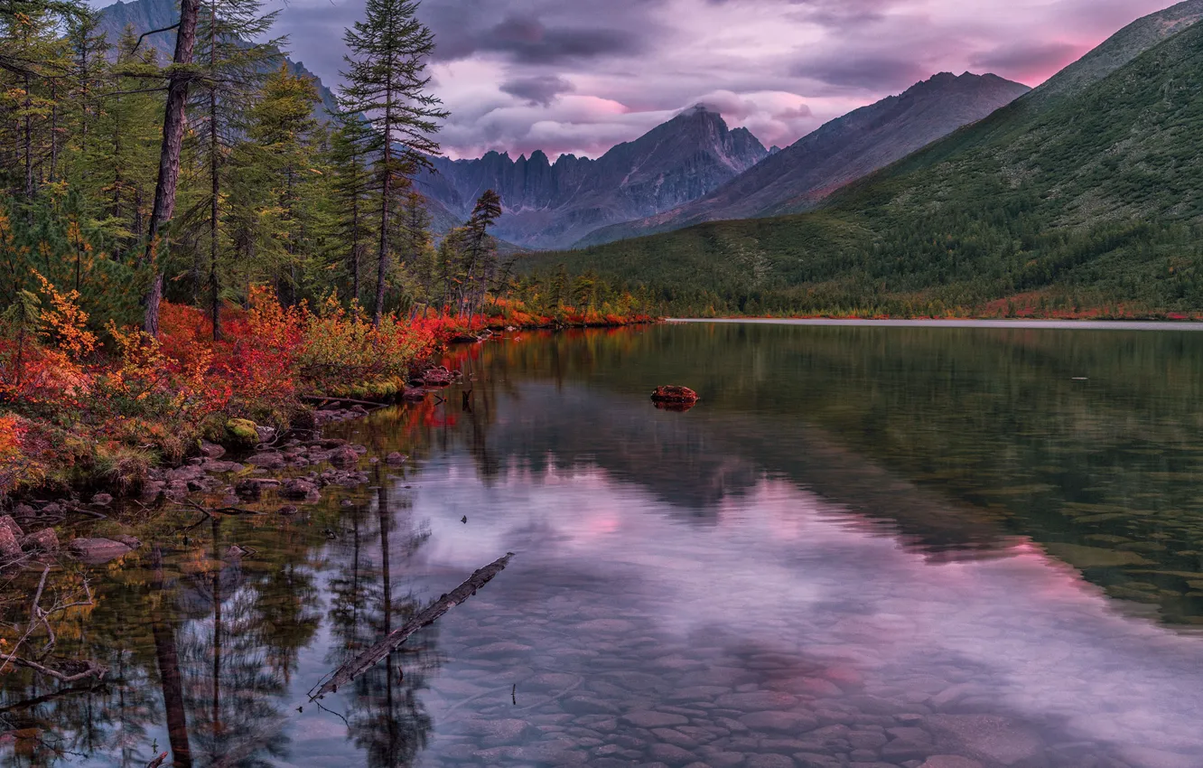 Photo wallpaper autumn, the sky, trees, landscape, mountains, clouds, nature, reflection