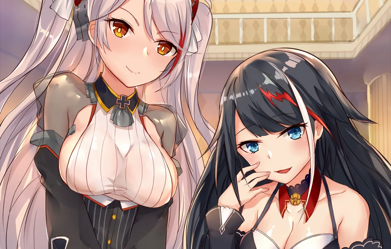 Photo wallpaper sexy, cleavage, long hair, dress, girls, boobs, anime, blue eyes