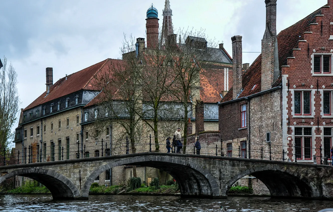 Photo wallpaper bridge, building, channel, Belgium, bridge, Belgium, Bruges, Brugge