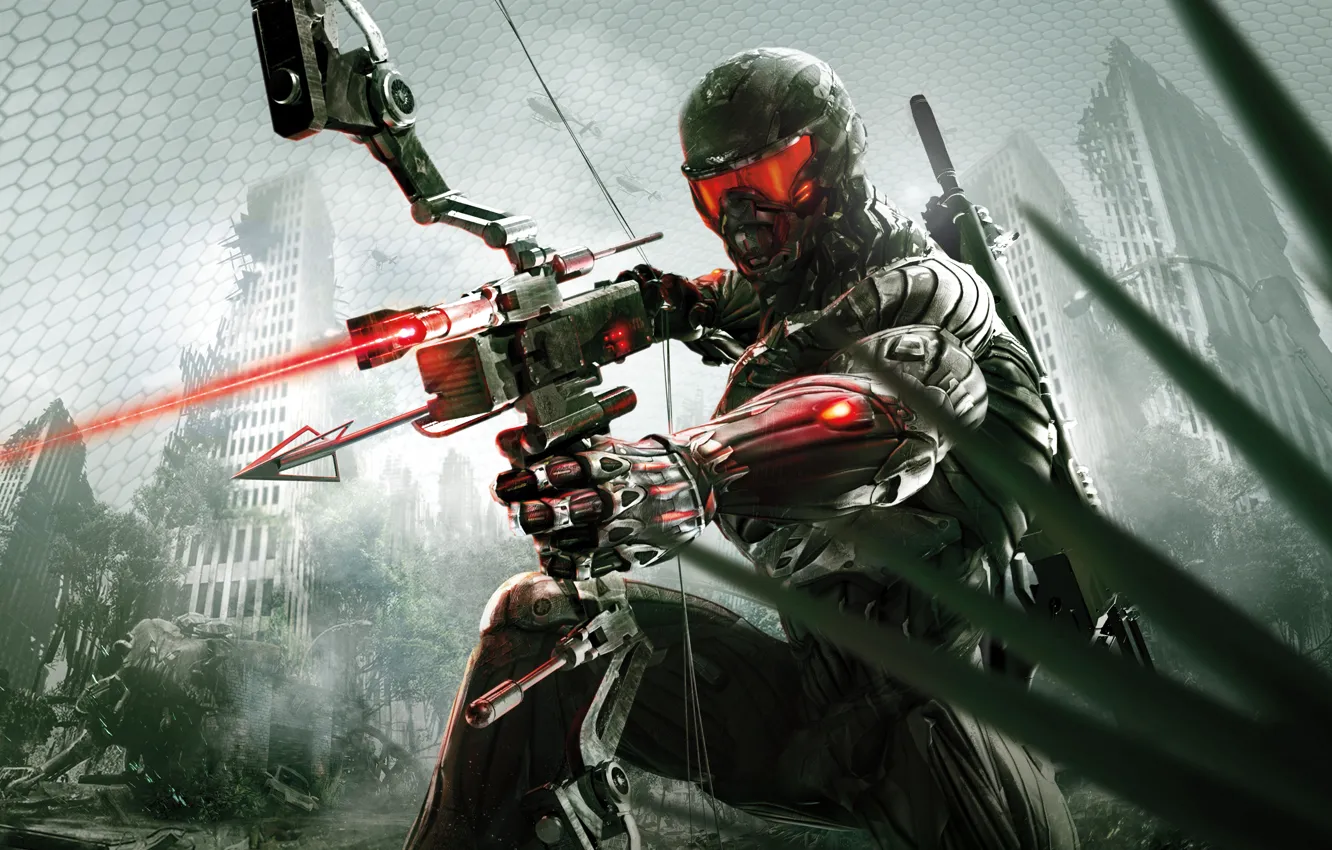 Photo wallpaper the city, Apocalypse, bow, jungle, arrow, nanosuit, Crytek, Crysis 3