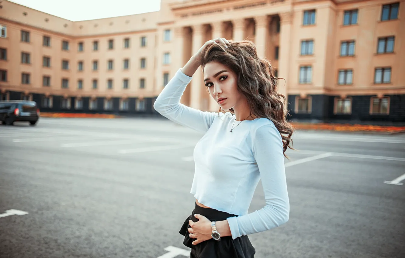 Photo wallpaper hair, the building, Girl, hairstyle, shoulders, Sasha Rusko