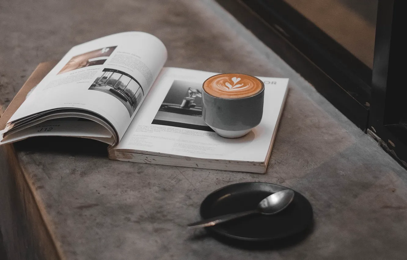 Photo wallpaper coffee, Cup, book, journal