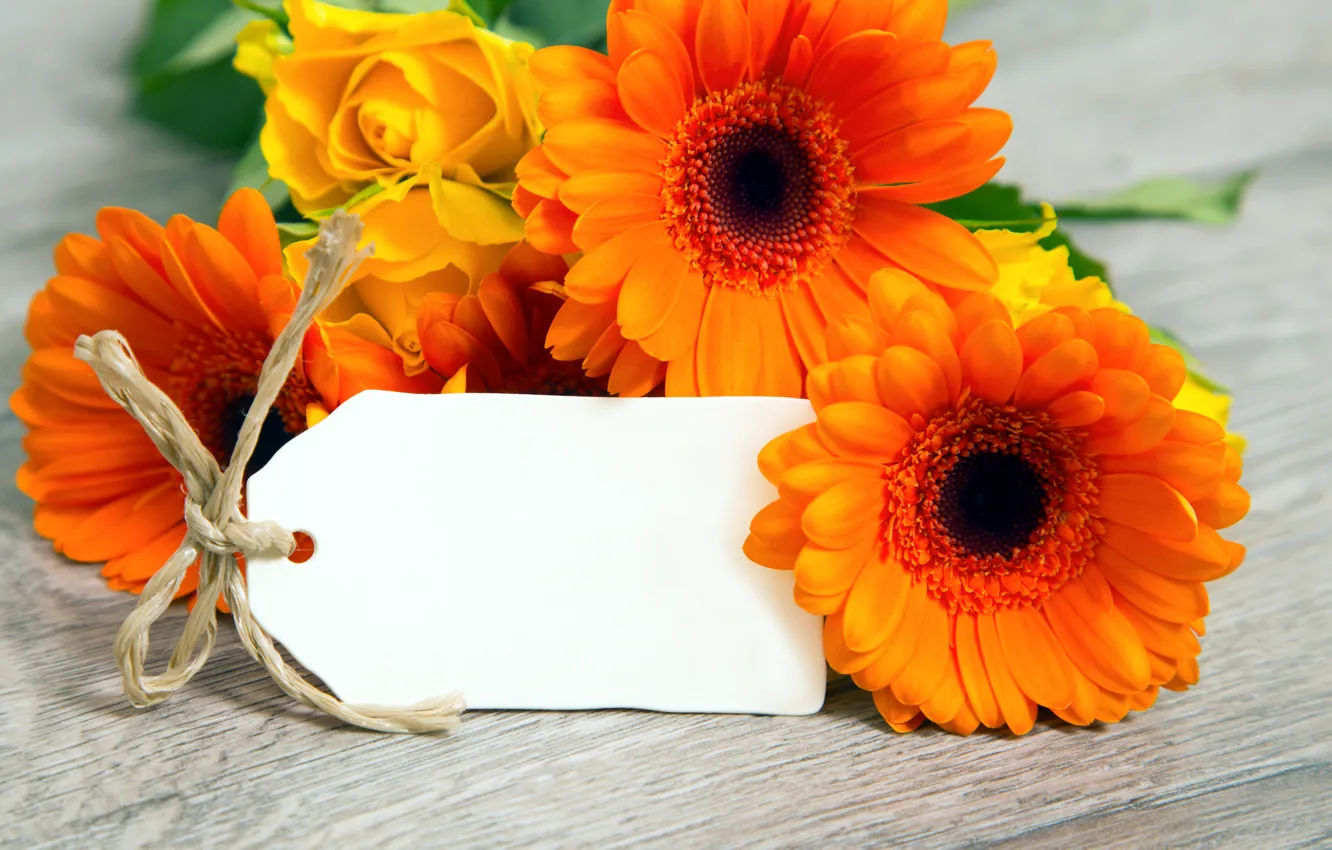 Photo wallpaper bouquet, gerbera, flowers, orange