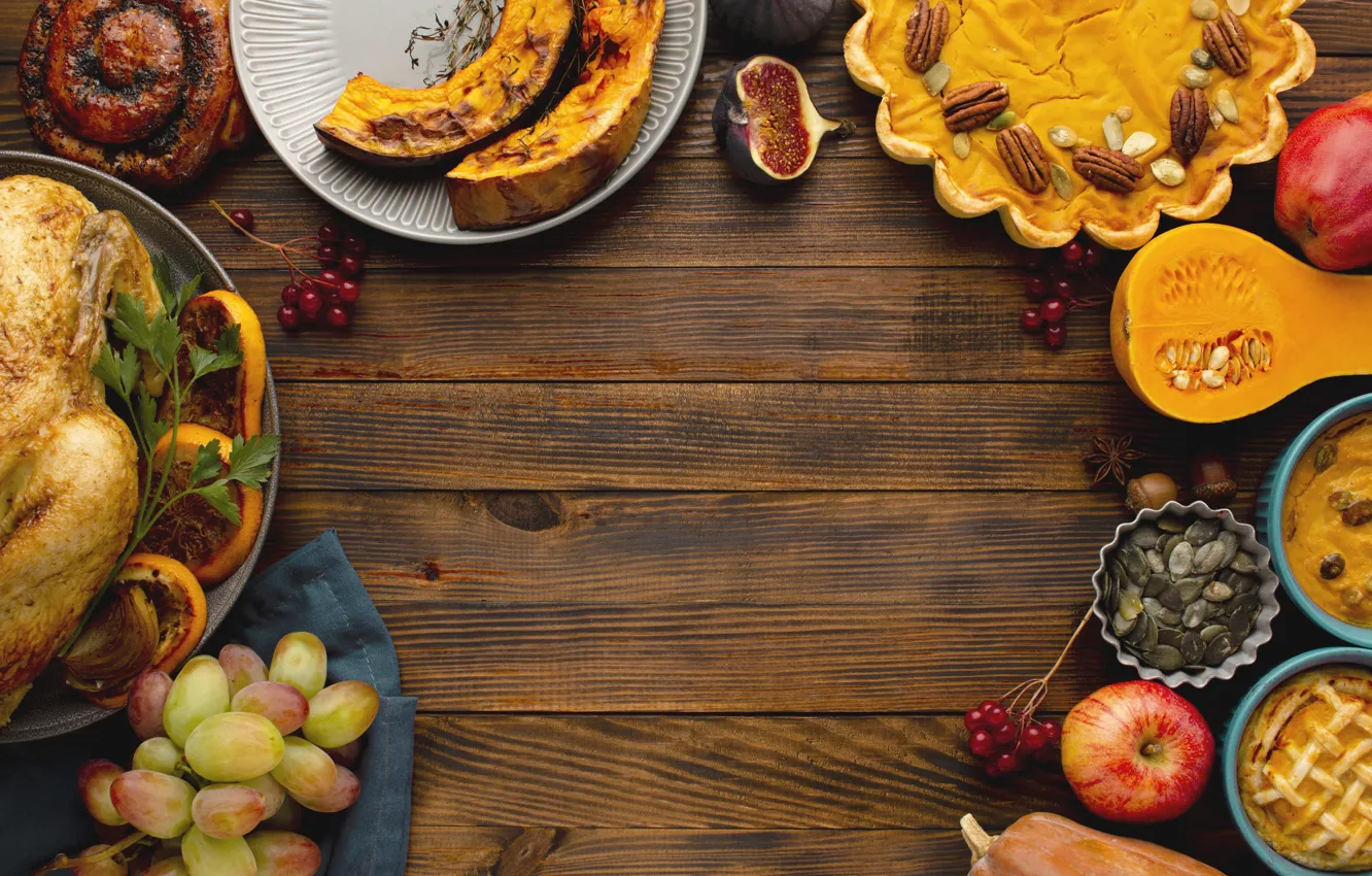 Photo wallpaper autumn, leaves, background, Board, colorful, harvest, pumpkin, fruit