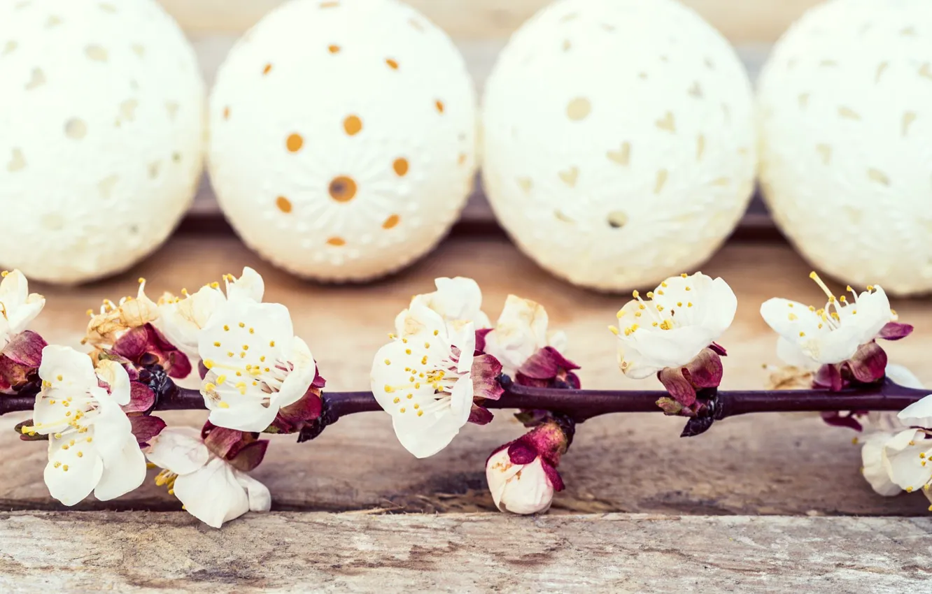 Photo wallpaper flowers, branches, holiday, Board, eggs, Easter