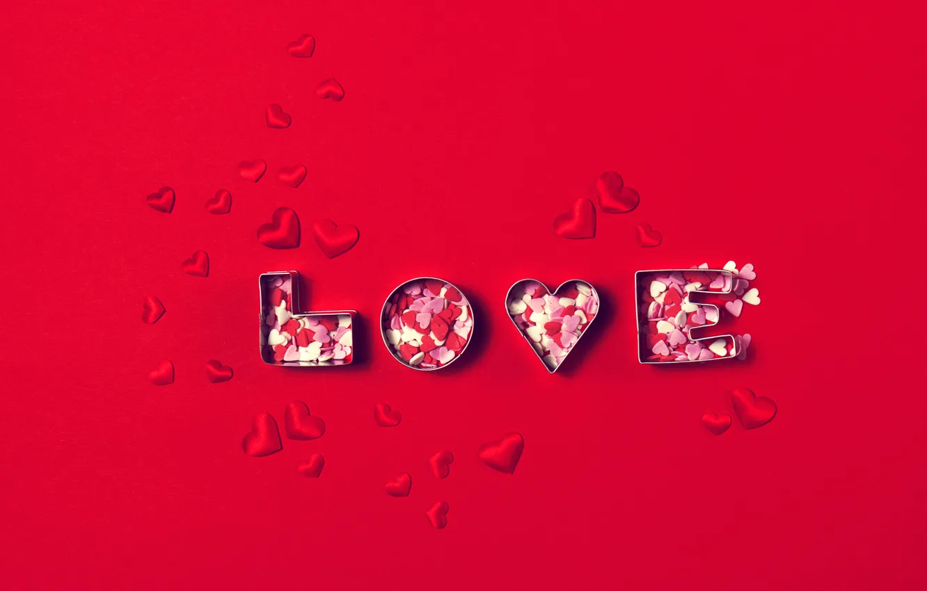 Photo wallpaper love, red, holiday, the inscription, heart, jars, hearts, love