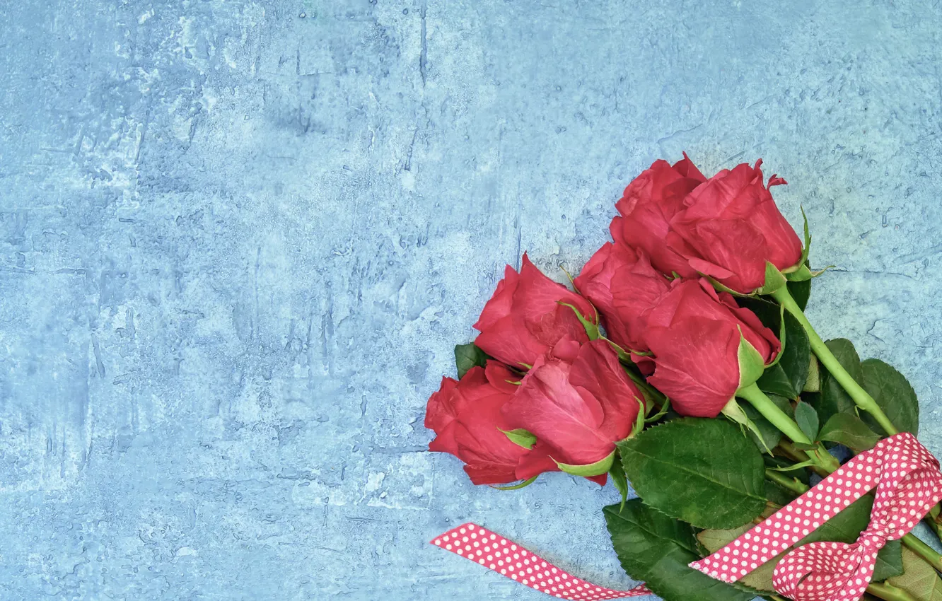Photo wallpaper LAIMDOTA GRIVANE, bouguet, background, roses, pink, roses, blue