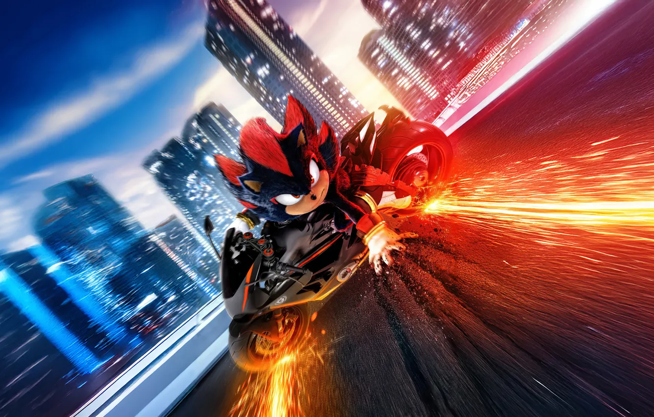 Photo wallpaper the city, motorcycle, action, Sonic 3, Sonic The Hedgehog 3