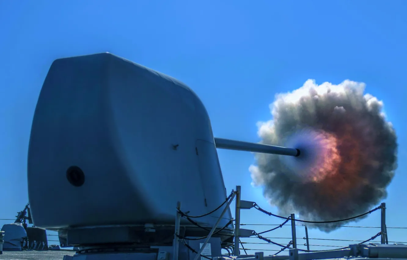 Photo wallpaper shooting, artillery, destroyer