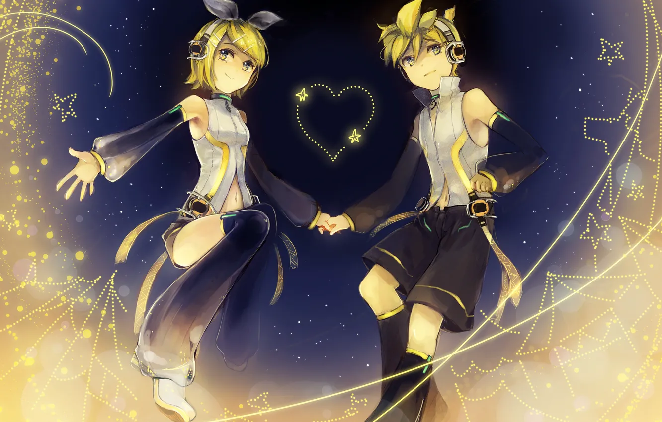 Photo wallpaper children, smile, background, anime, art, vocaloid, two, Vocaloid