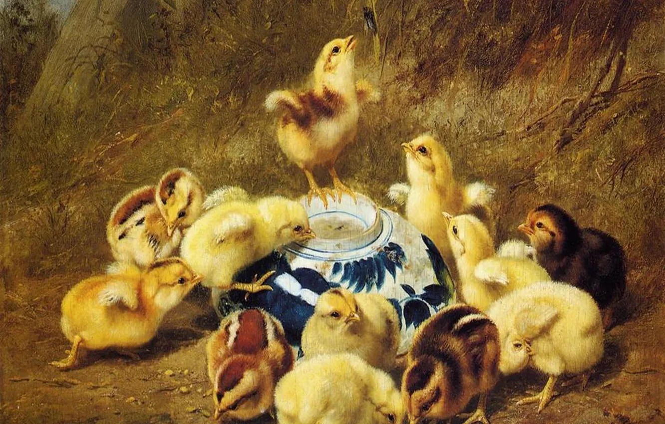 Photo wallpaper chickens, picture, morning, ARTHUR FITZWILLIAM TAIT
