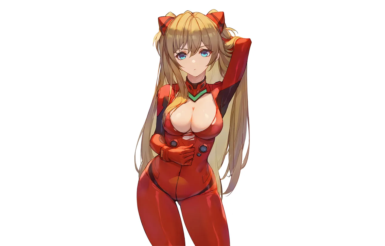 Photo wallpaper girl, sexy, cleavage, Neon Genesis Evangelion, green eyes, long hair, boobs, anime