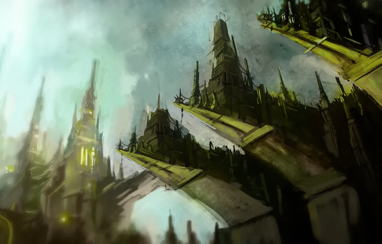 Photo wallpaper the city, rocks, height, art, tabs