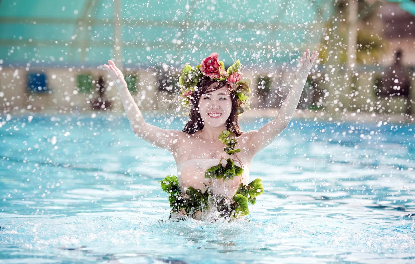 Photo wallpaper water, girl, squirt, mood